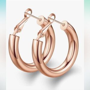 Chunky Thick Gold Hoops Earrings for Women Rose Gold Hoops